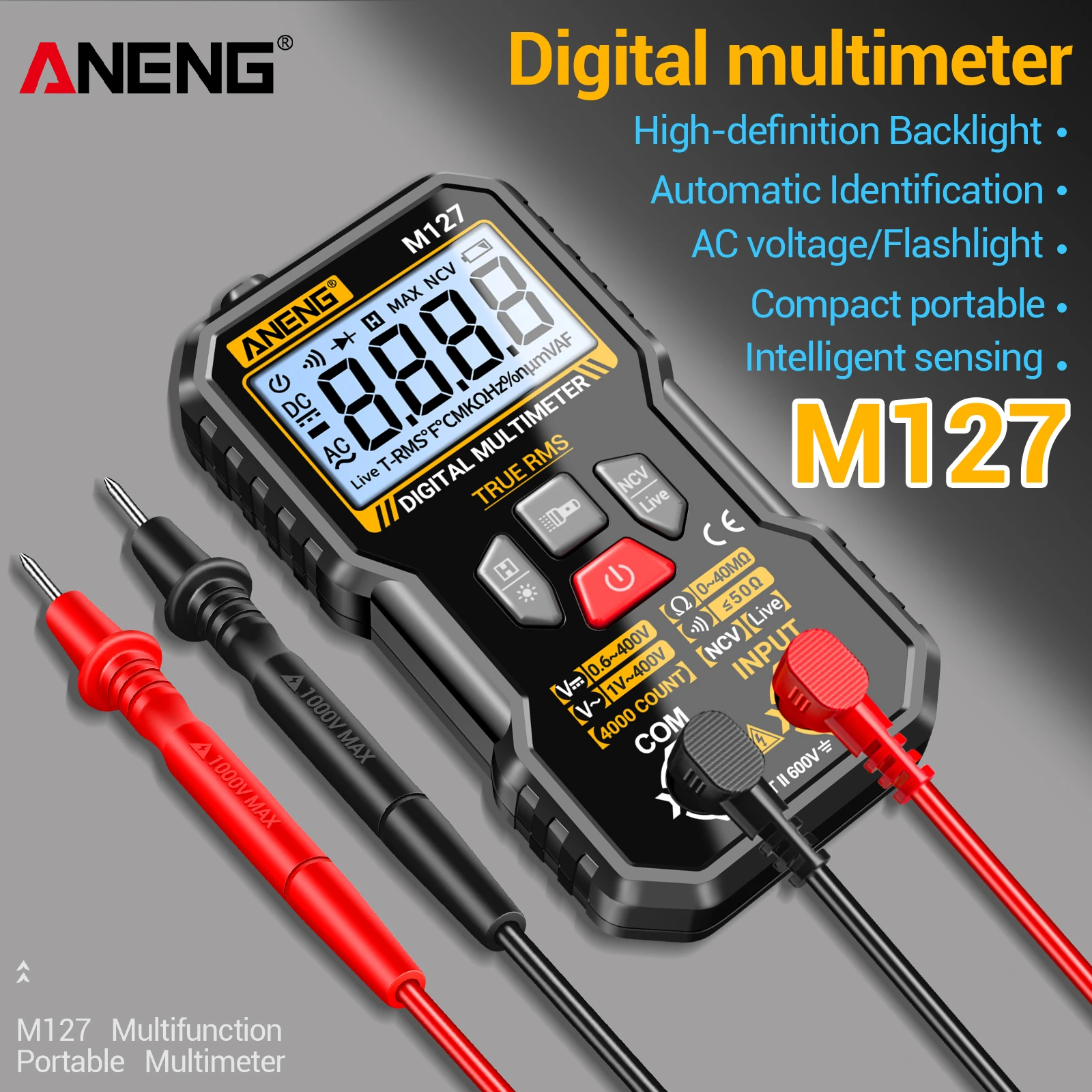 ANENG M127 Digital Multimeter 4000 Counts True RMS Auto Range Multimeter with Backlight NCV Live Wire Test Portable Mini Voltage view 4