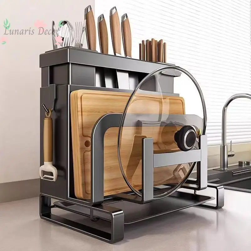 Shelf for kitchen knives, chopsticks, cutting board, pot cover, cutting board, multi-functional knife integrated storage rack