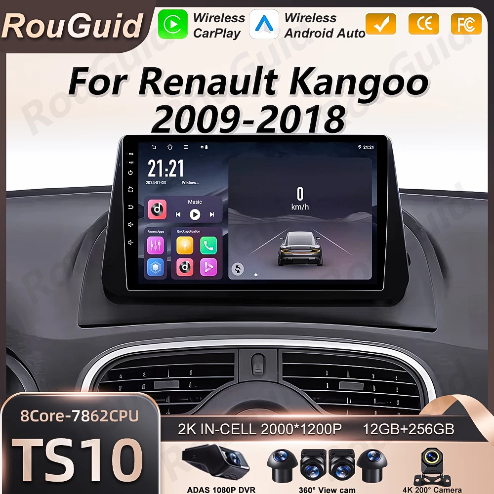 

Car Radio Carplay For Renault Kangoo 2009 - 2018 Multimedia Player Stereo DSP GPS BT Android 16 Navigation Auto 2k Touch Screen