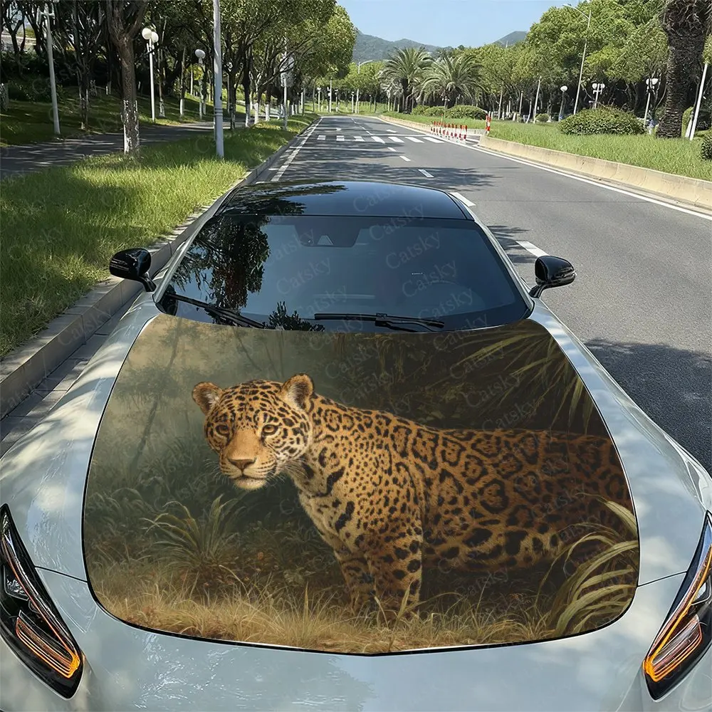 Cheetah On The Grassland Car Hood Vinyl Wrap Sticker - Waterproof Self-Adhesive Decal, Universal Car Surface Protection Cover, E