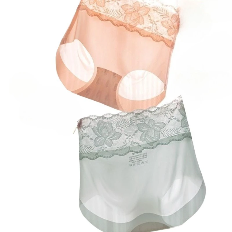 Smooth and Quick Drying High Waist Seamless Ice Silk Underwear Women's 2026 New Lace Sexy Large Size Belly and Hip Summer Shorts