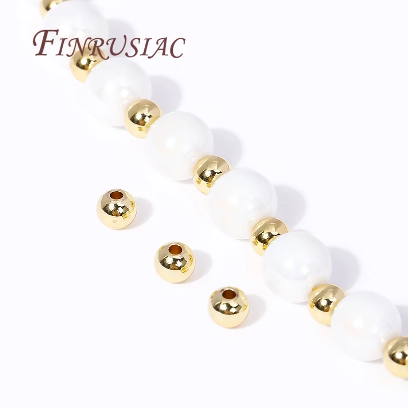 18K Gold Plated Bead Separators 2/2.5/3/4/5/6/8MM Metal Smooth Round Seamless Beads Spacers Bead For DIY Jewelry Making Supplies