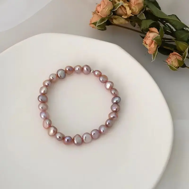 

Dainashi 6-7mm Baroque Freshwater Pearl Bracelet 16cm 18cm 20cm Stretch White Pink Purple Mix Color Bracelet Jewelry Gift