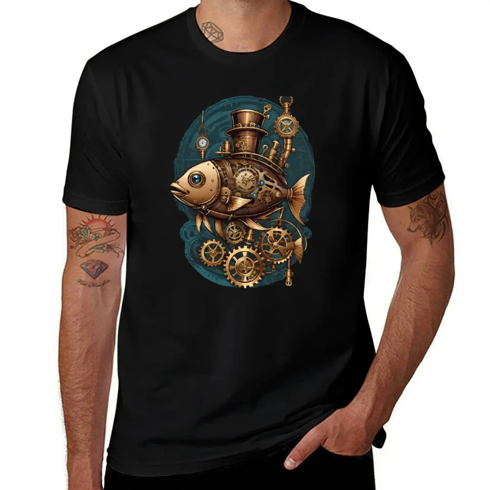 

man Fish Vintage for shirt Style Steampunk plain t Retro t shirt T-Shirt man T-Shirt