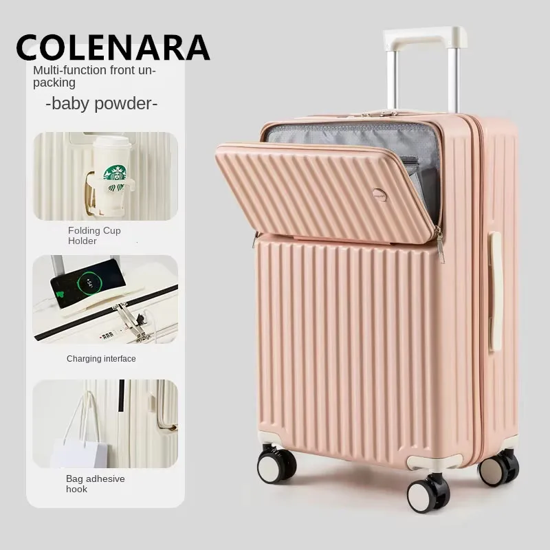 COLENARA Cabin Suitcase 20" Boarding Case 22"24" Front Opening Trolley Case 26"28" Multi-functional USB Charging Suitcase