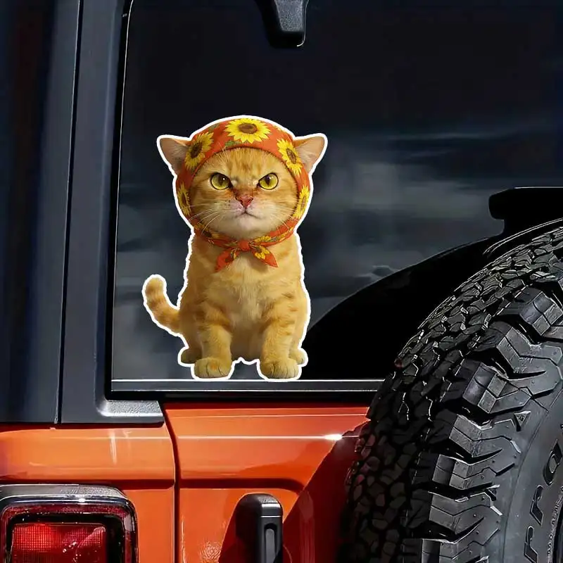 

Cat With Flower Turban Car Sticker Vinyl Decal Waterproof Rear Window Motorcycle Camper Bumper Truck Laptop Decoration SH1544