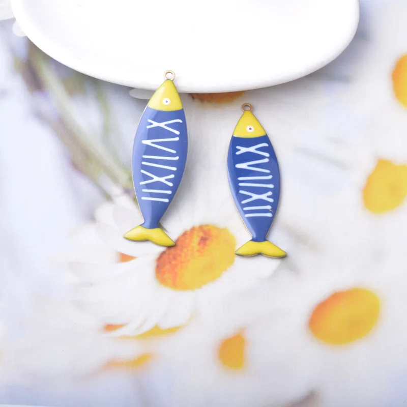 2 Stücke Lange Halskette Ohrringe Öltropfen-Anhänger Kupfer Beidseitig Emaillierte Fisch-Charms Bunte Damen-Schmuckherstellung – Detail 8