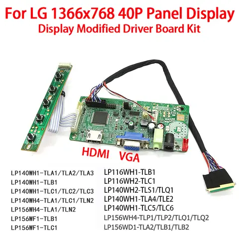 For LG 1366x768 40pins LED Driver LVDS HDMI VGA LCD Display Driver Board Kit LP156WH4 LP140WH1 LP156WF1 LP116WH1 LP116WH2 Screen