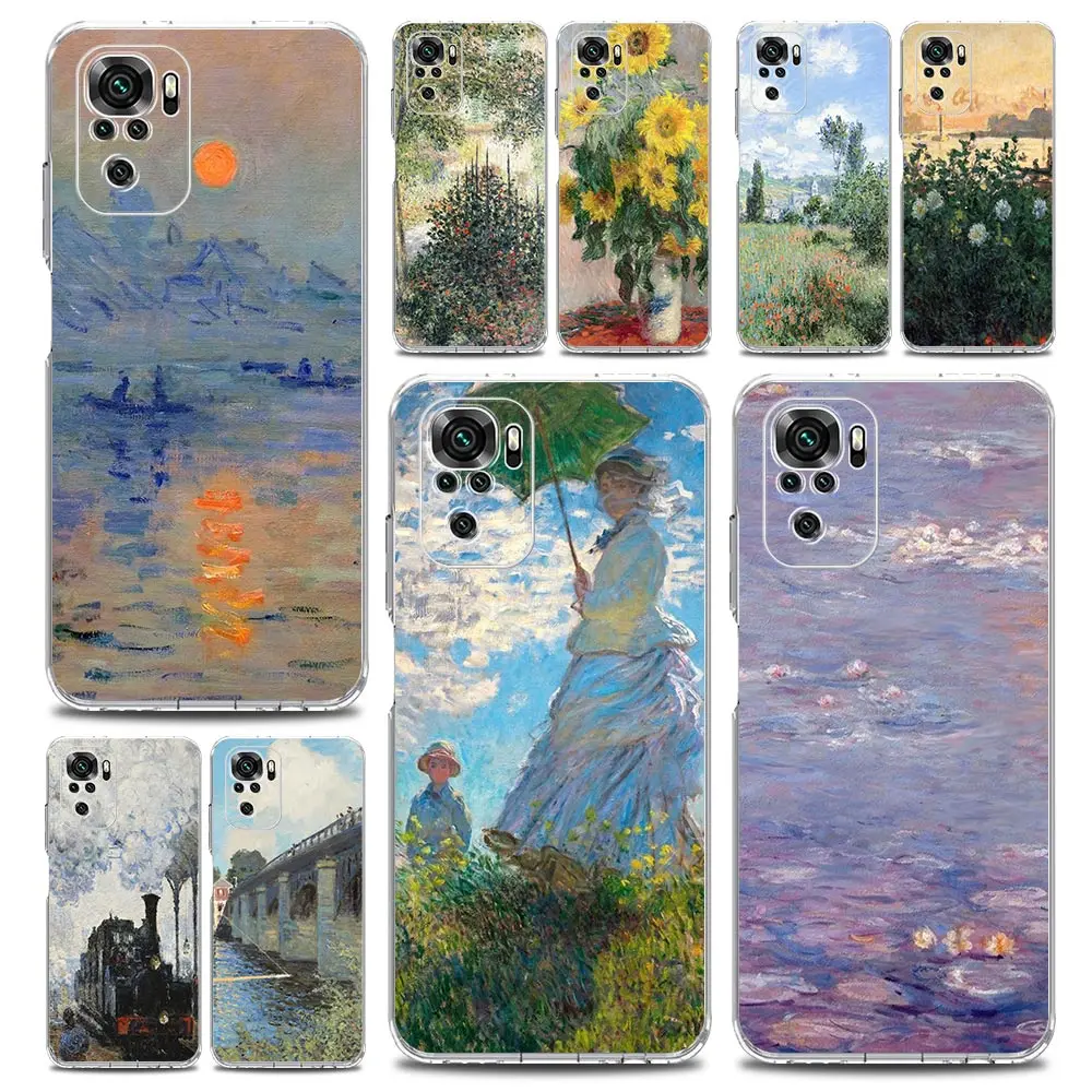 Claude Monet Impressionism Painter Clear Phone Case For Xiaomi Redmi Note 12 5G 9S 9 8 10 11 Pro+ 9T 8T 10C 9C 9A 7 Pro Cover