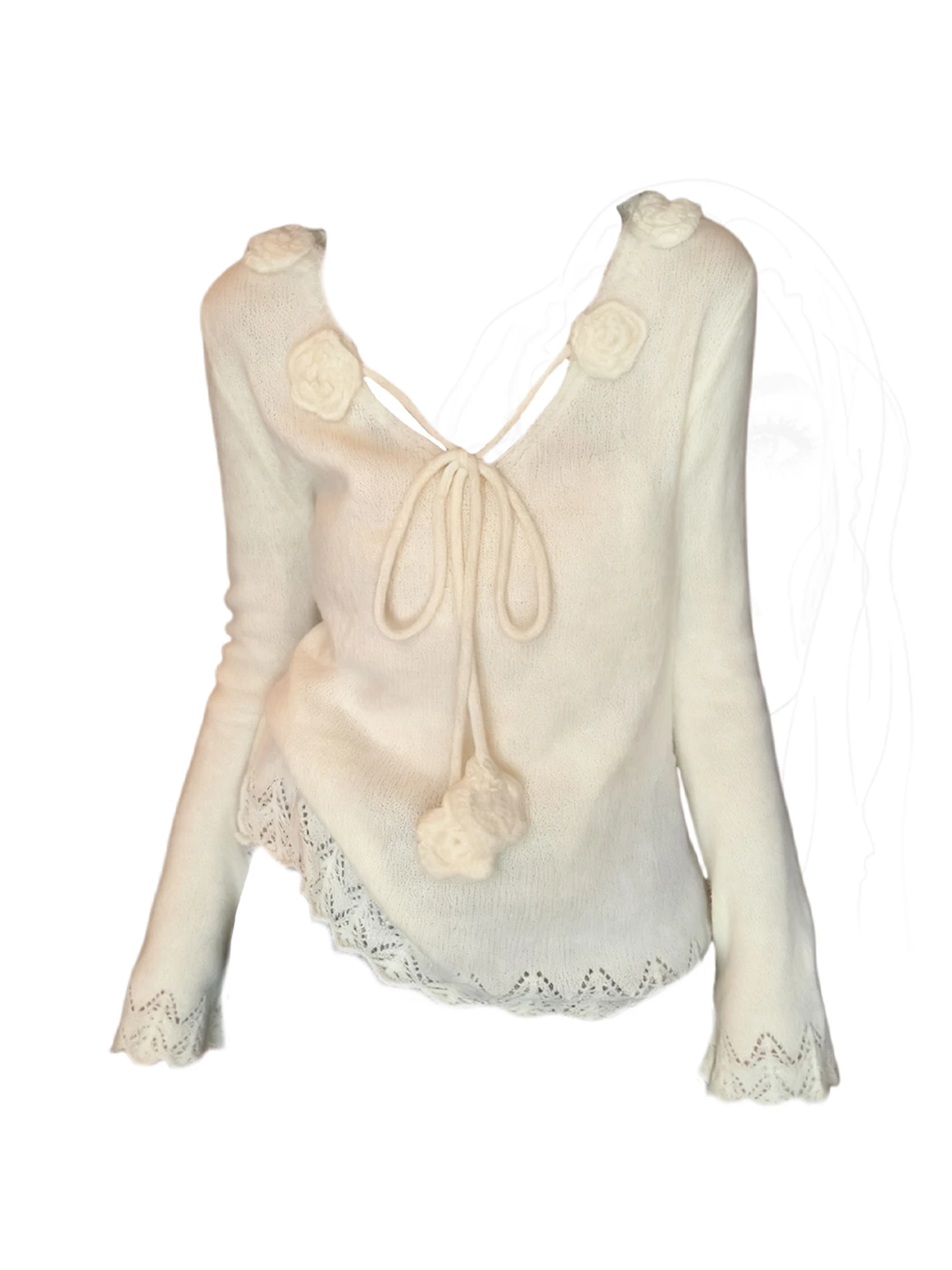 

Женский абрикосовый пуловер с v-образным вырезом, свитер Y2k, винтажный элегантный джемпер 2000-х годов в корейском стиле, вязаный кашемировый свитер с длинными рукавами, зимний