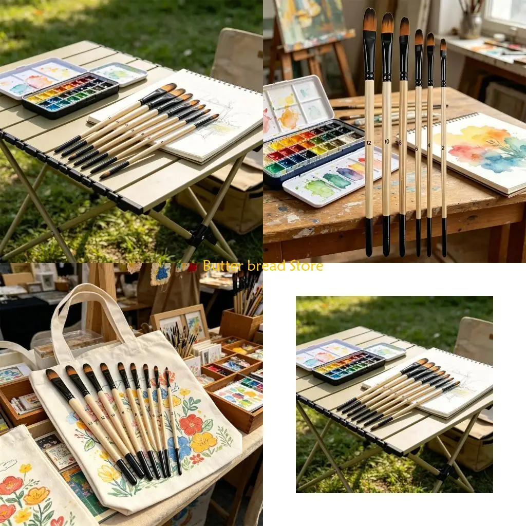 W89C Handle Nylon Hair Bristles Paint Brush For Drawing on Canvas Stone Ceramics