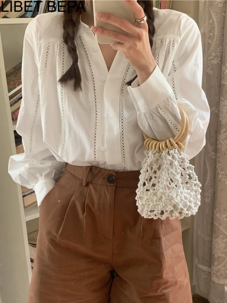 BL9902 New 2023 Korean Fashion Sweet French Style Chic Women Office Blouses Shirts Cutout Spring Summe Vintage Elegant Lady Tops