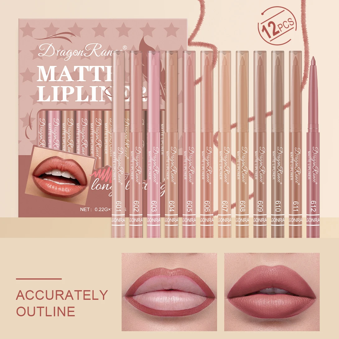 12-Piece Lip Liner Set for Beginners, Natural and Delicate Lip Shaping, Waterproof Matte Nude Color Lip Liner Set