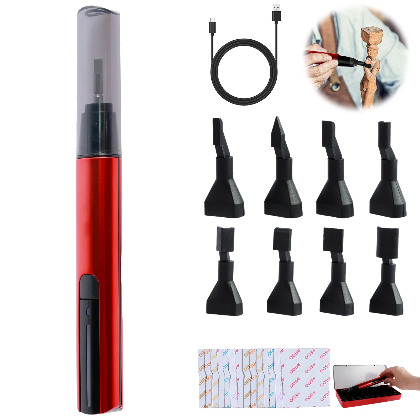 Mini Reciprocating Sander Set Portable DIY Electric Sanding Pen with Overload USB Rechargeable for Grinding Craft Polishing Tool