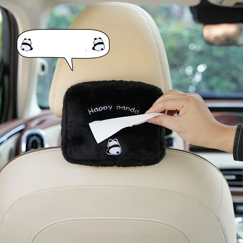 Car Tissue Boxes Premium Sense Cute Panda Creative Hanging Armrest Sun Visor Inner Draw Paper Box Tissue Holder