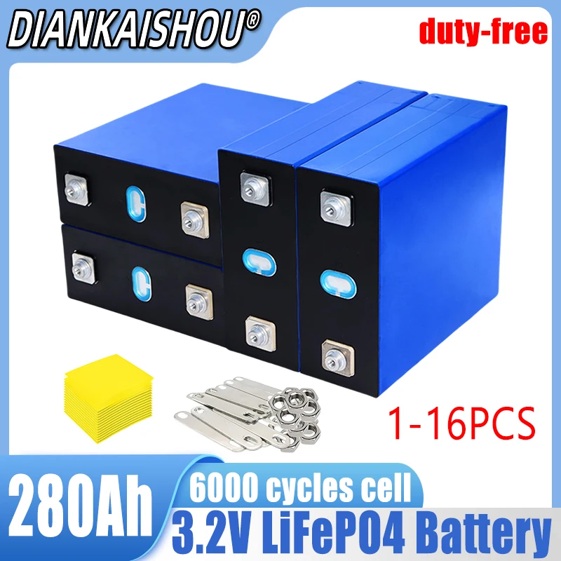 GRADE A 3.2V 280Ah Lifepo4 Battery Rechargeable Cell 12V 24V 48V Grade A Lithium Iron Phosphate Prismatic For RV Boats duty-free