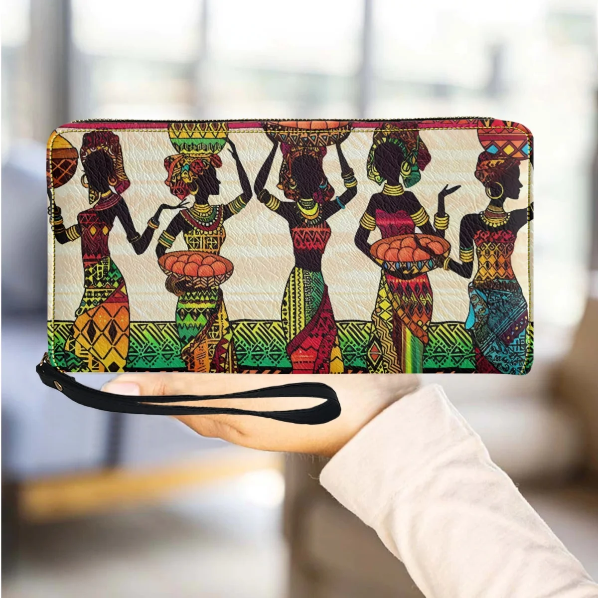 

African Woman Design Fashion Wristband Wallet New Popular Versatile Travel Credit Card Phone Bag PU Leather Clutch Female Gift