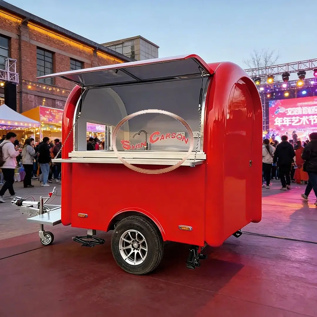 

Red Fiberglass Mobile Food Cart Trailer for Commercial Street Food Vending with Integrated Kitchen Equipment