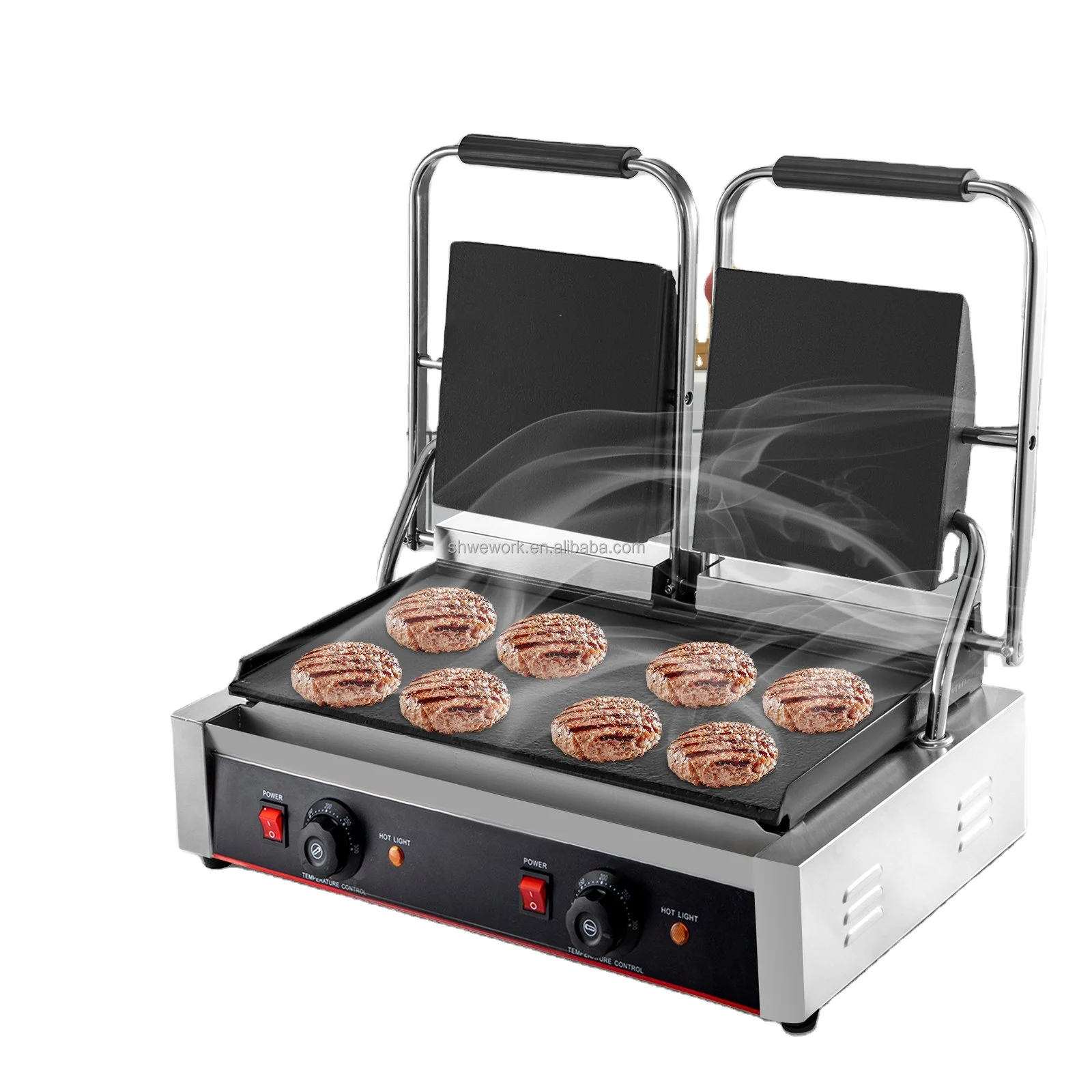 

Commercial Sandwich Panini Press Grill 2x1800W Double Flat Plates Electric Sandwich Bread Toaster Press Maker Sandwich Maker