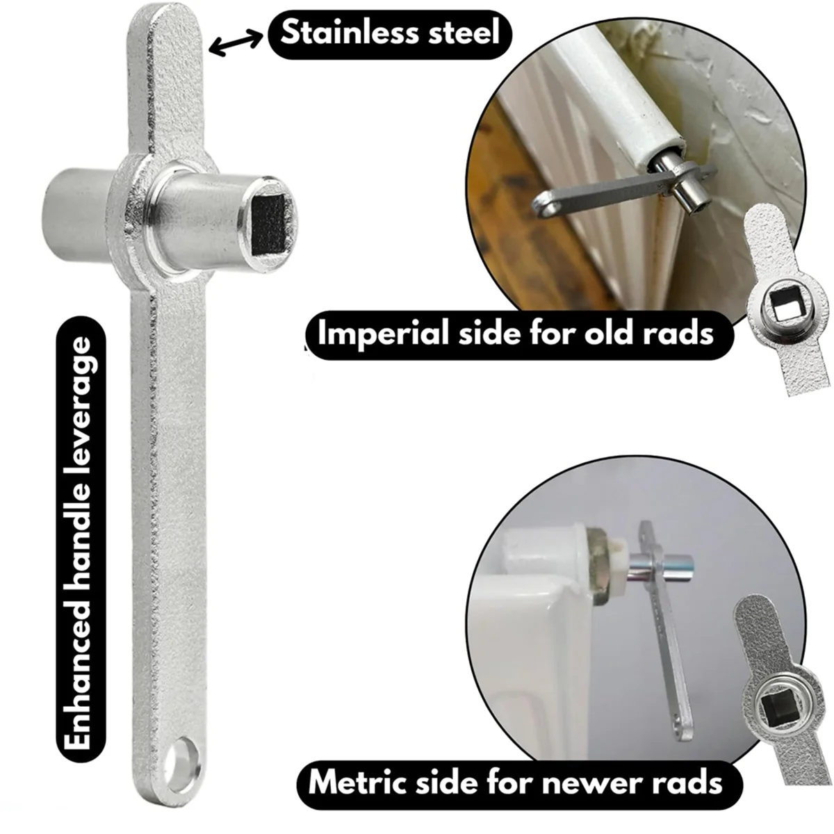 A98U The Ultimate Radiator Key - Dual-Sized Imperial & Metric - Premium Stainless Steel Rad Key for Efficient Heating