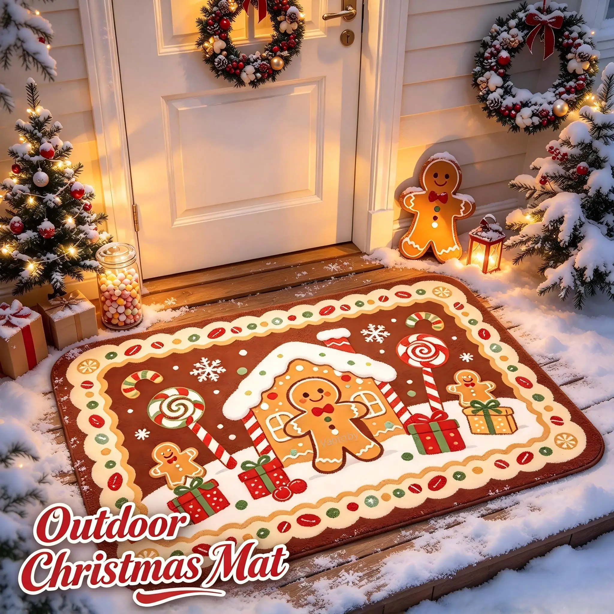 Christmas Gingerbread House Floor Runner Mat Wood Bedside Hallway Laundry Room Sofa Side Bathroom Kitchen Door Mat
