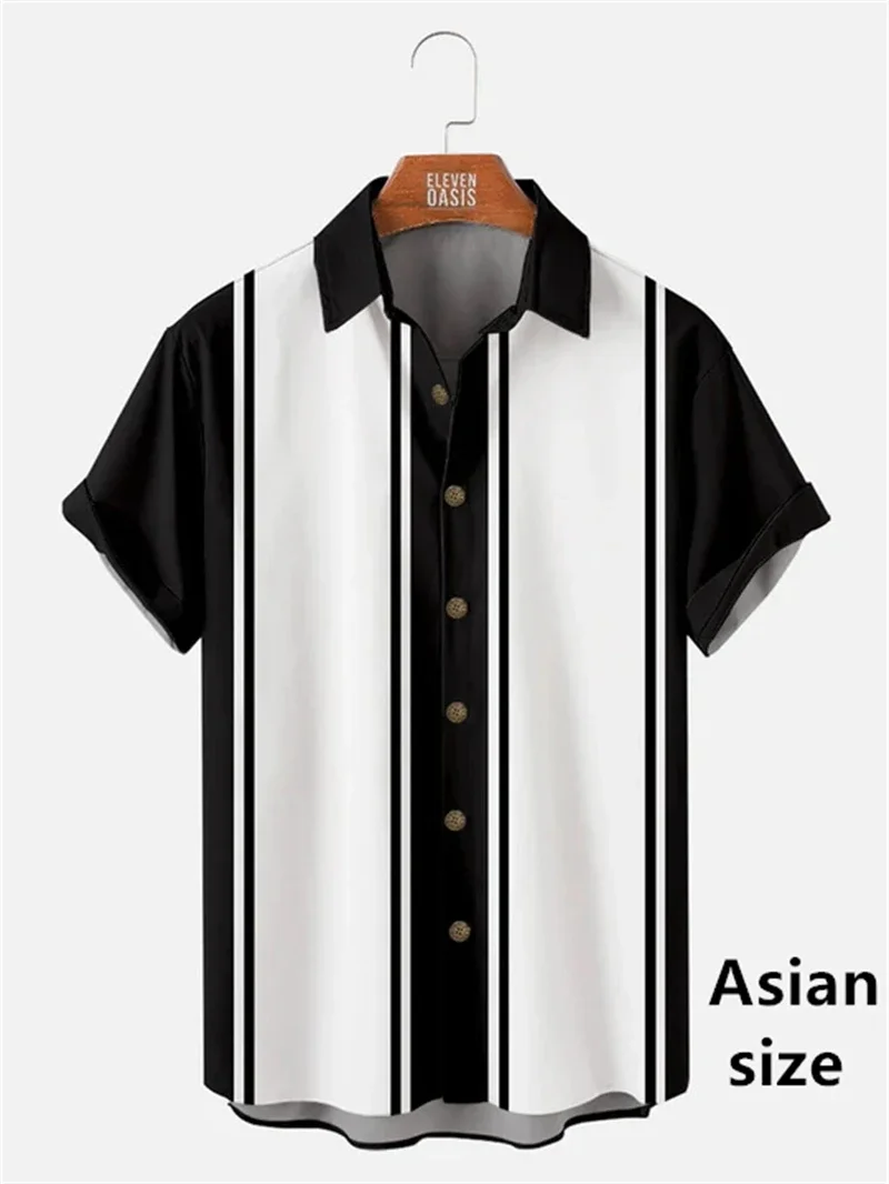 

3D Print Vintage Men Shirts Summer Casual Classic Striped Pattern Short Sleeve New Unisex Button Lapel Shirt Hawaii Beach Tops