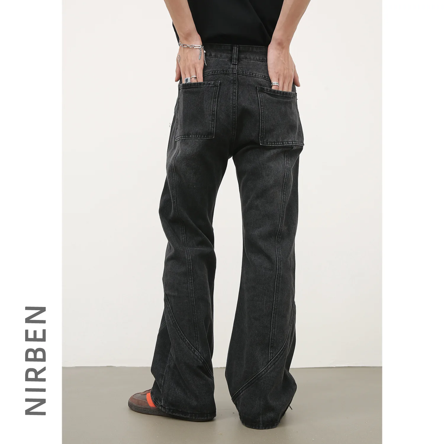 Micro-flared Jeans Men's American Retro High Street Splicing Design Trendy Brand Versatile Trousers