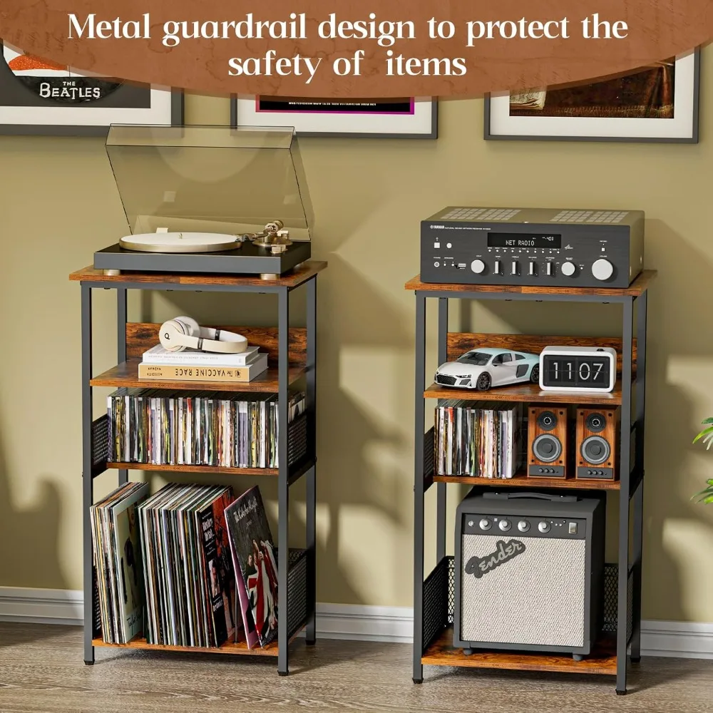 حامل مشغل مع مساحة تخزين تصل إلى 100 ألبوم و40 قرص مضغوط، وحدة تخزين تسجيلات الفينيل من 4 طبقات لغرفة المعيشة، وحامل القرص الدوار #5