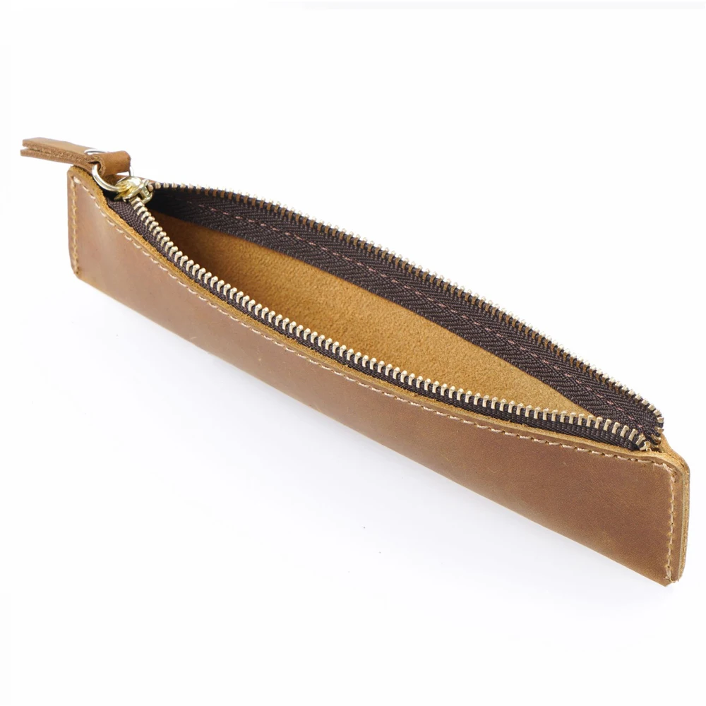 Portable Genuine Leather Mini Pencilcase Pen Case Organizer Handmade Cowhide Stationery Holder Travel Office School Supplies