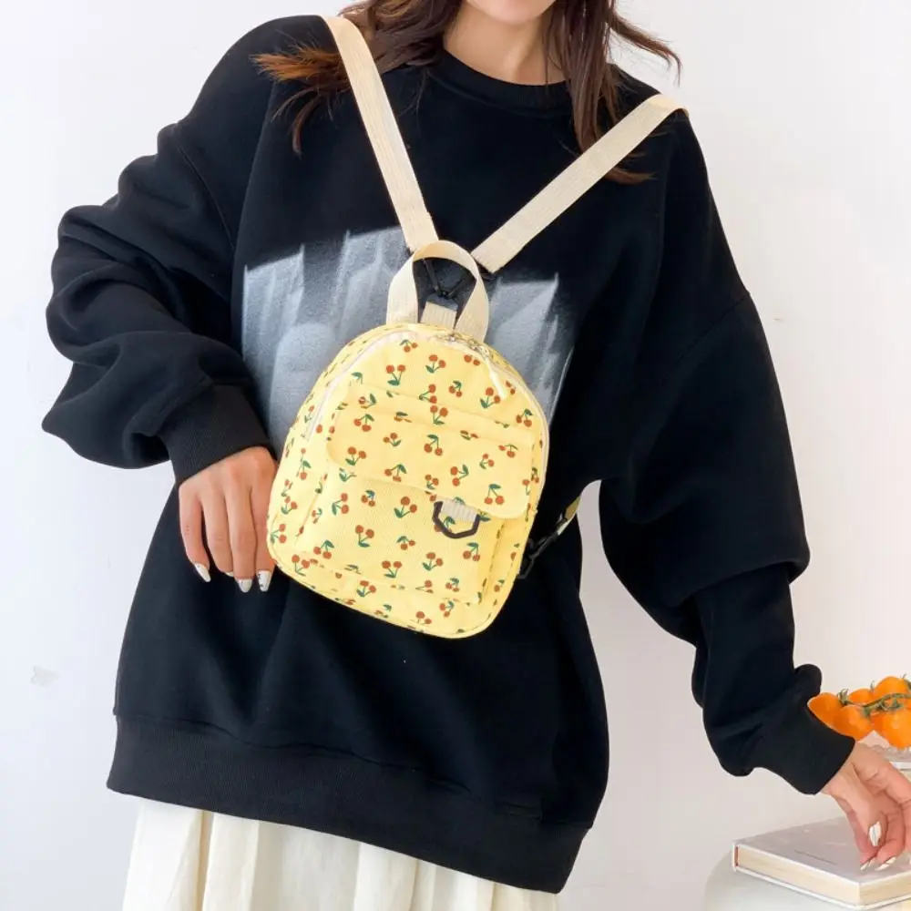 Zaino in ciliegio di grande capacità Borsa a tracolla in velluto a coste Mini zaino da donna Tasca multipla con cerniera Zaino per studenti Ragazze