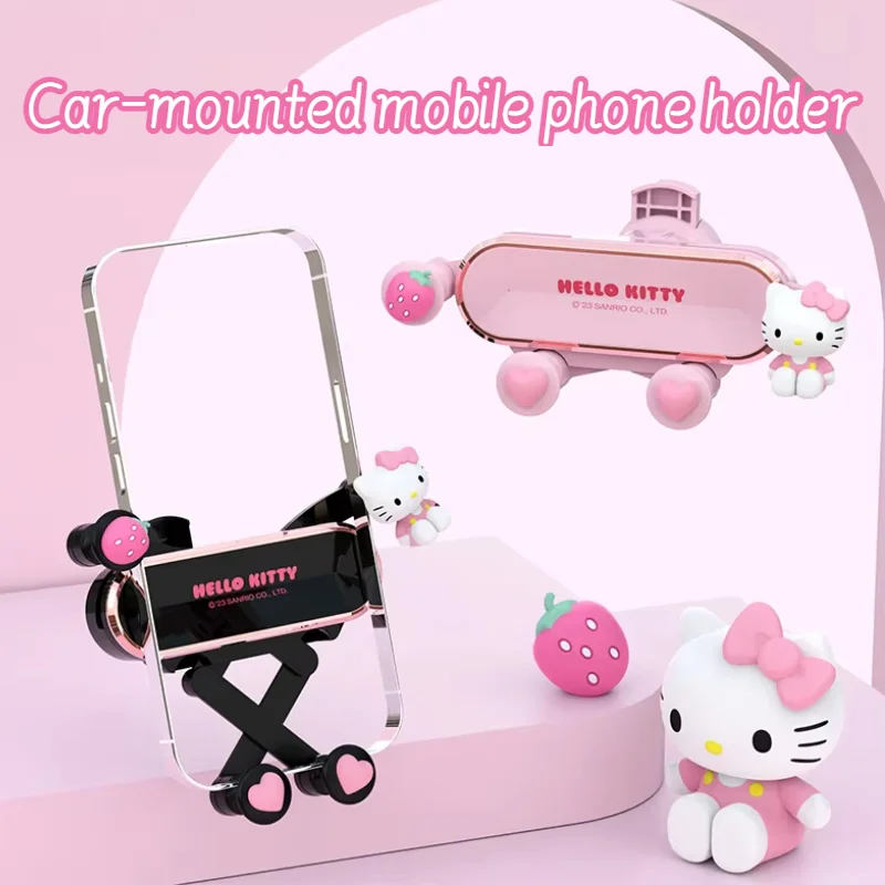 

Cute Hello Kitty Car Phone Holder Cartoon Kuromi Vent Clip-on GPS Navigation Bracket Stable Car Holder Auto Decoration Girs Gift