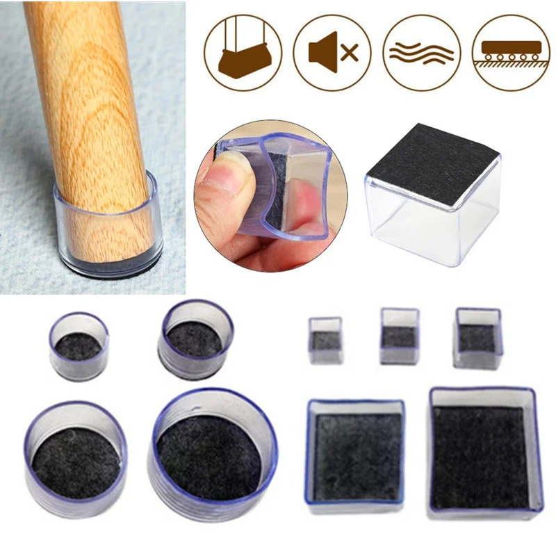 4Pcs Square Rectangle Chair Leg Caps Feet Pads Furniture Table Cover Socks Floor Protector Round Bottom Non-Slip Cups Pipe Plugs