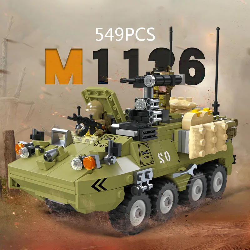 America Moderna Militare Stryker M1126 Veicolo Carrier Blindato Batisbricks Building Block Ww2 Modello Giocattoli di Mattoni Per I Ragazzi Regalo