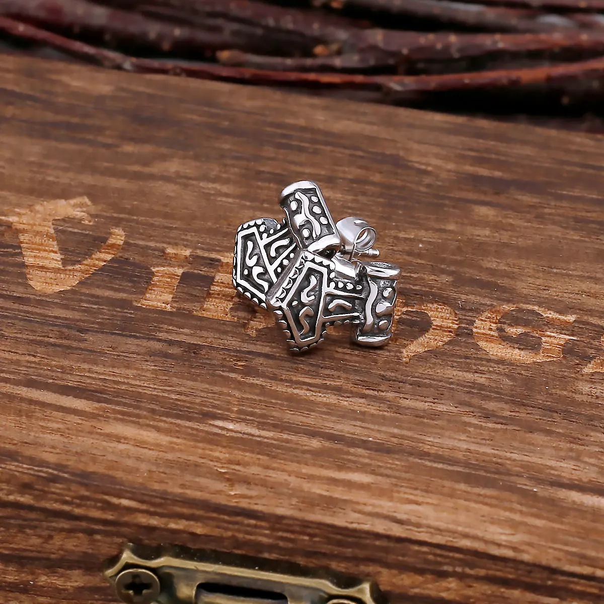 Nordic Vikings Anchor Stud Earrings For Men Stainless Steel Odin Thor\'s Hammer Amulet Accessories Vintage Fashion Jewelry Gift