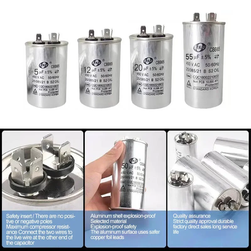 20UF25UF30UF 35UF 40UF 45UF 50UF 55UF 60-100UF CBB65 Air Conditioner Capacitor Compressor Motor Runs Starting Capacitor 450VAC image 6