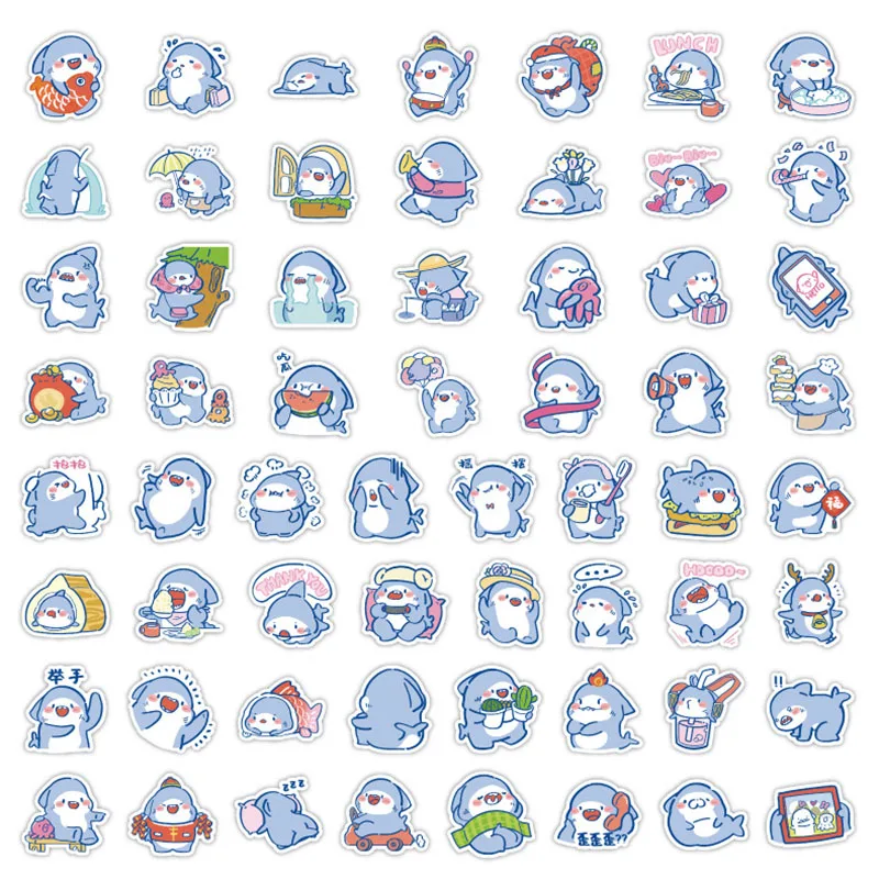 50/100Pcs INS Novelty Cartoon Cute Shark Stickers PVC Waterproof Stickers Decals For Kids Boys Girls Toys Gifts