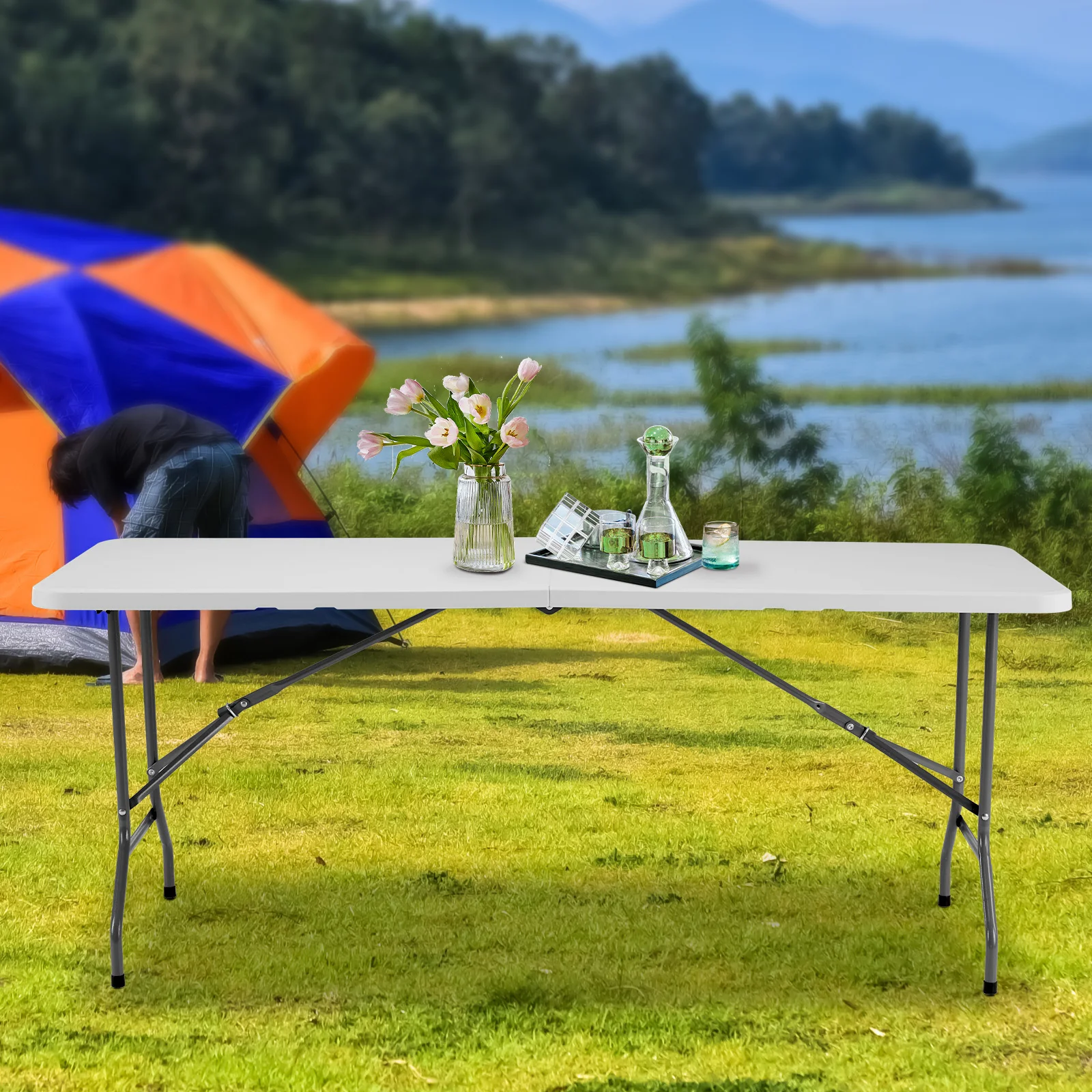 folding camping table setup outdoors