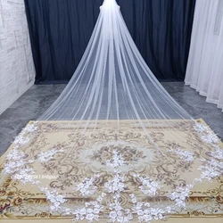 400cm long high-quality bridal veil with sequins and lace wedding accessories in white/ivory
