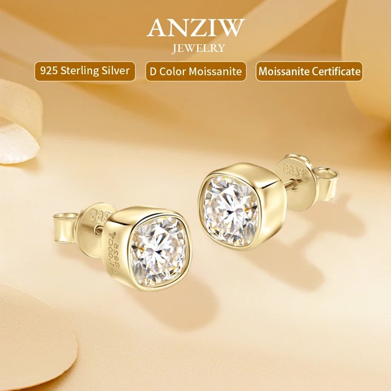 

Anziw 1,0 карата квадратные серьги-гвоздики из муассанита для женщин, серебряные серьги 925 пробы 6x6 мм, 1 карат, ювелирные изделия с бриллиантами в лаборатории