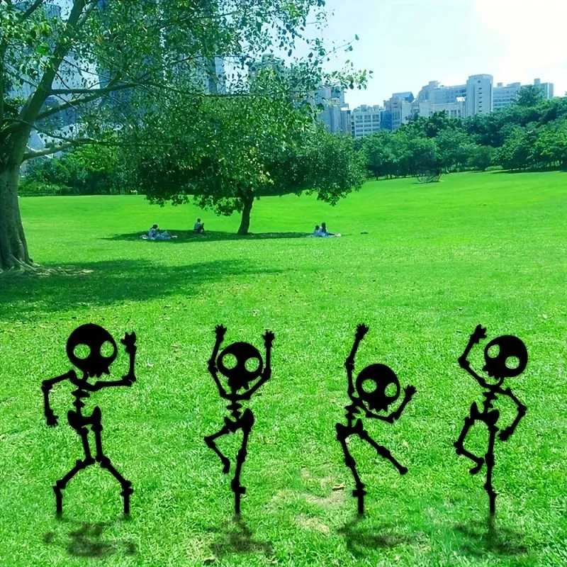 

Dancing Skeleton Garden Stakes 4 Piece Set, Weatherproof Metal Yard Art, Halloween Decor in, Black Color