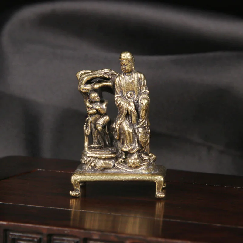Retro Brass Children Worshiping Buddha Desktop Ornaments Antiques Miscellaneous Buddha Statues Micro Carved Bronze Ware