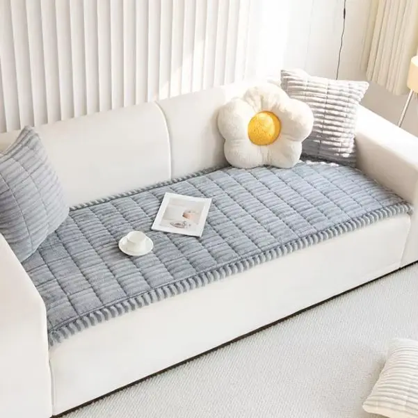 Thicken Quilting Warm Stripe Flannel Sofa Pad for Winter Living Room Sofa Towel Multiuse Sofa Cover Slipcover