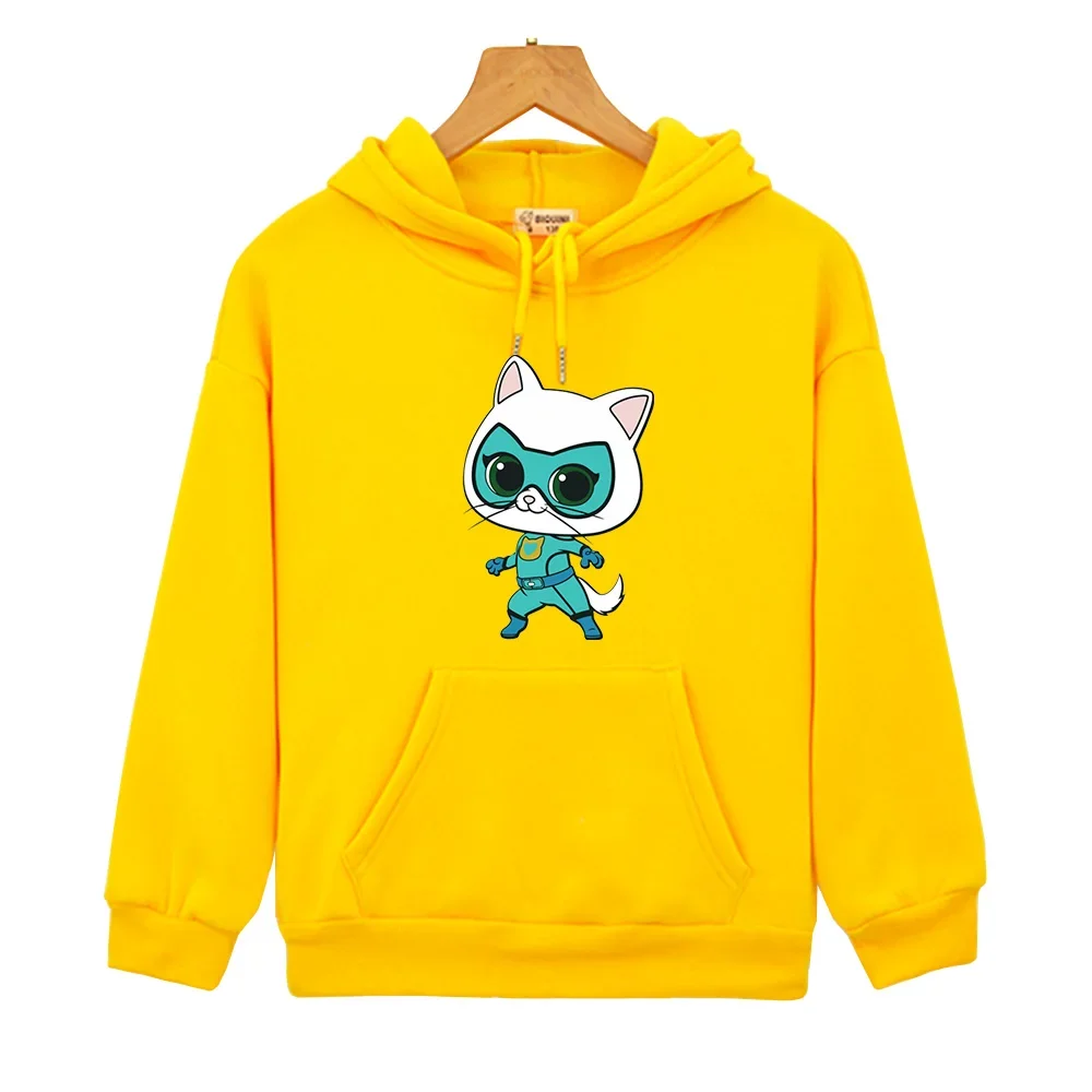 SuperKitties Cartoon Graphic Hoodies Autumn Fleece Children Cute Sweatshirt with Pocket Long Sleeve Boys Girls Clothing Sudadera