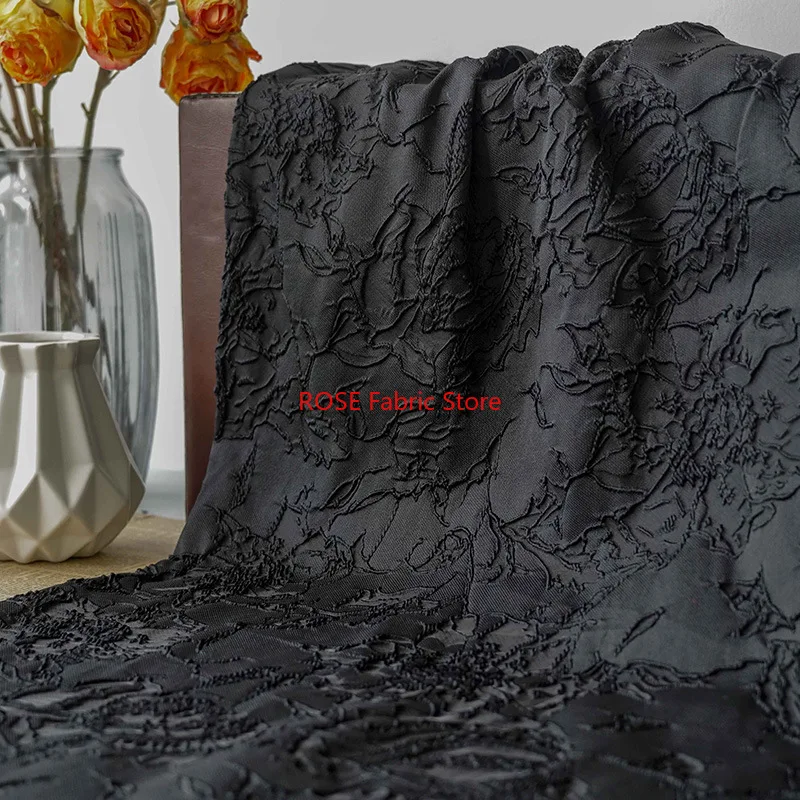 

1 meter Black Large Flower Brocade Jacquard Fabric Women's Retro Dress Bag Decorative Sewing Fabric