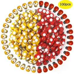 100pcs Self Adhisive Wooden Bumble Bees and  Tiny Ladybugs for Crafts Scrapbooking DIY Party Home Garden Decoration