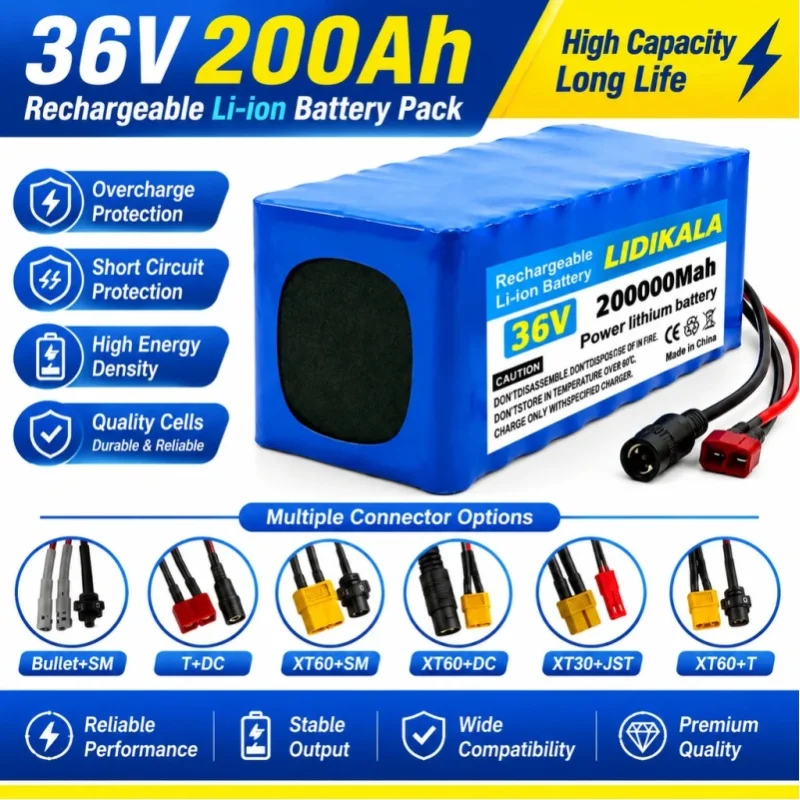 36V 200000mAh 10S4P Lithium-Akku-Pack mit eingebautem BMS-Schutz 18650 Wiederaufladbarer Li-Ionen-Akku für Elektrofahrrad, Roller, Elektrofahrzeug EU-Lagerbestand