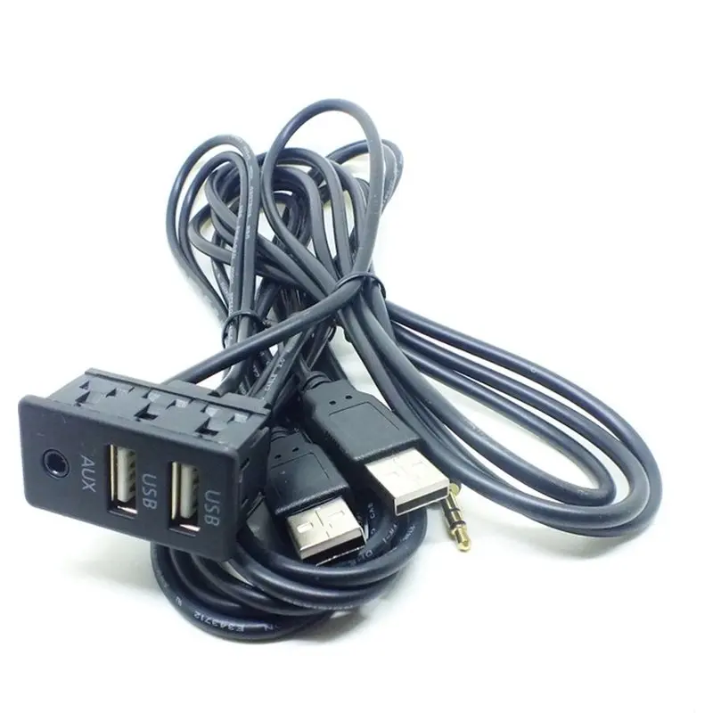 Car Dash Flush Mount USB Port Panel Auto Boat 150Cm Cable Adapter 3Port Universal For Toyota