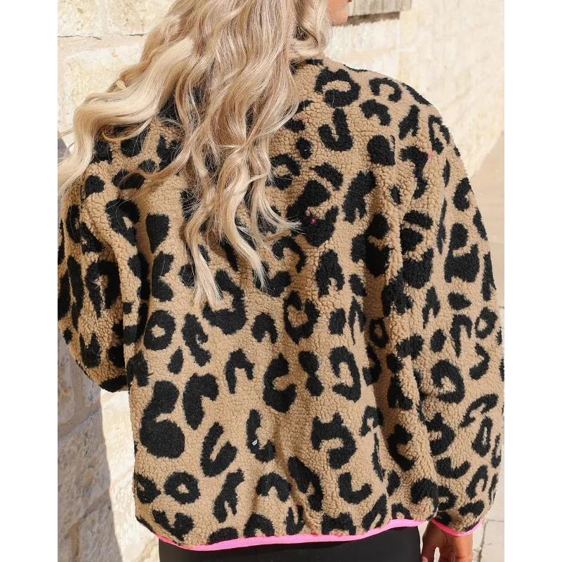 Fashionable and Trendy New Women\'s Autumn and Winter Casual Plush Leopard Print Jacket