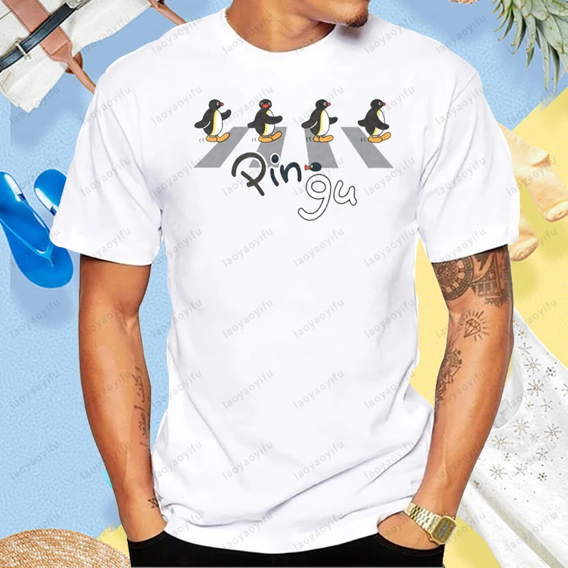 

Vintage Cartoon Graphic Pingu Crosswalk T-Shirt Summer Cool Casual Man Tshirt Harajuku Hip Hop Punk Fashion Loose Women T Shirt