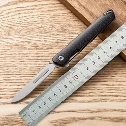 MINI Folding Scalpel Knife EDC Carbon Fibre Handle Utility Knives With Clip Compact Keychain Boxcutter Free 2 Replaceable Blades